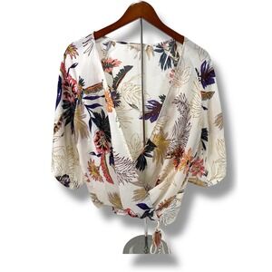 LoveStitch Top Women's Small Boho Floral Lightweight Blouse Pullover Cream